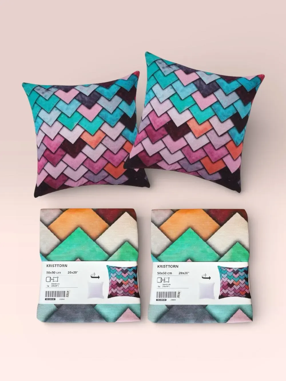 IKEA Square Pillow Case Geometric Chevron Kristtorn Boho Dorm 20 x 20 - Set of 2
